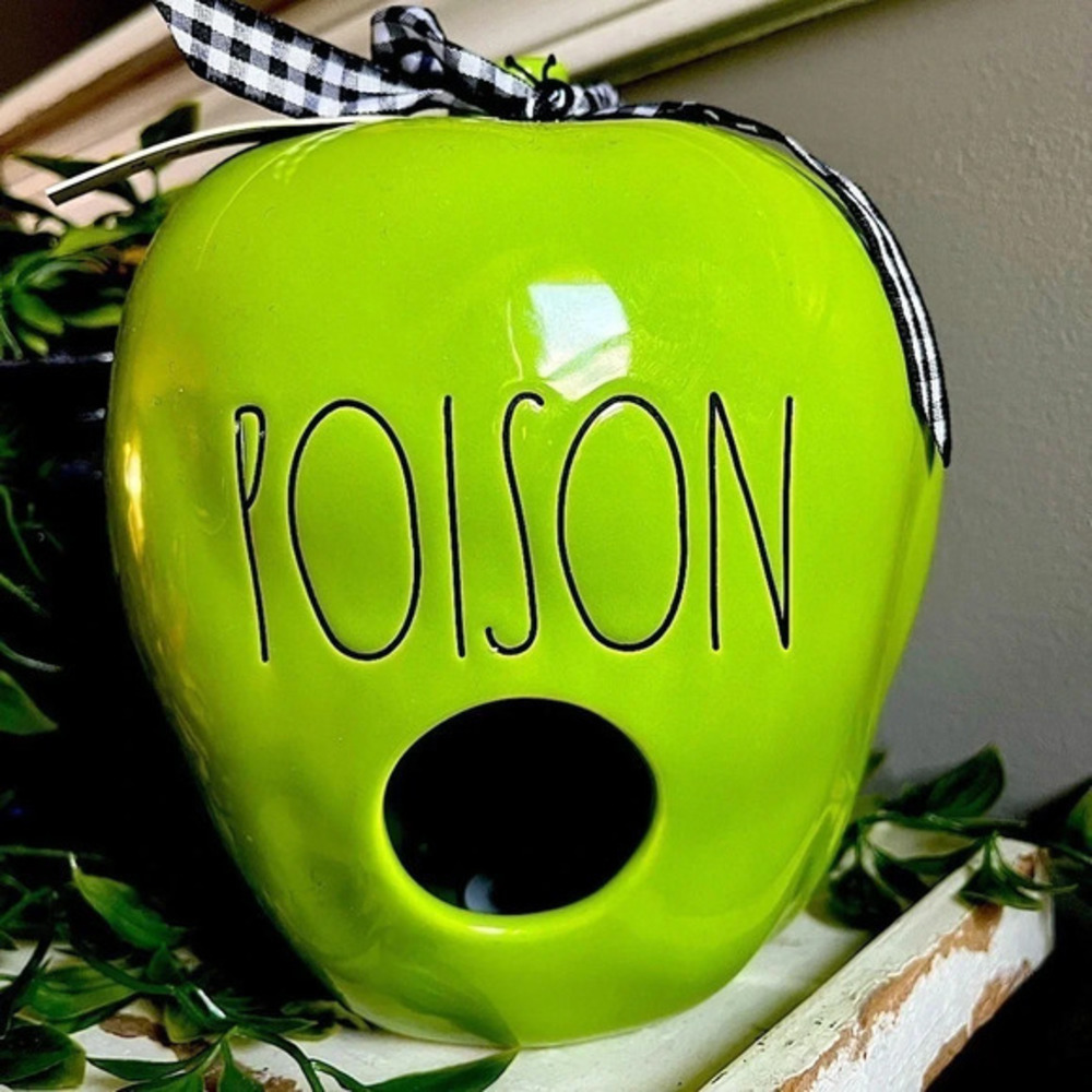 Rae Dunn POISON Apple Halloween Birdhouse Green Ceramic NWT